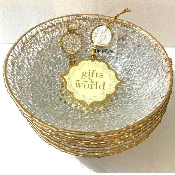 x6 ARTISTIC ACCENTS Bubble Glass Soup Cereal Bowls Gold Rim - Picture 1 of 4